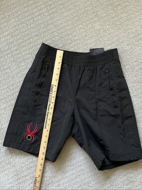 Men’s small Spyder Black Ski Shorts with Red Spider Embroidery